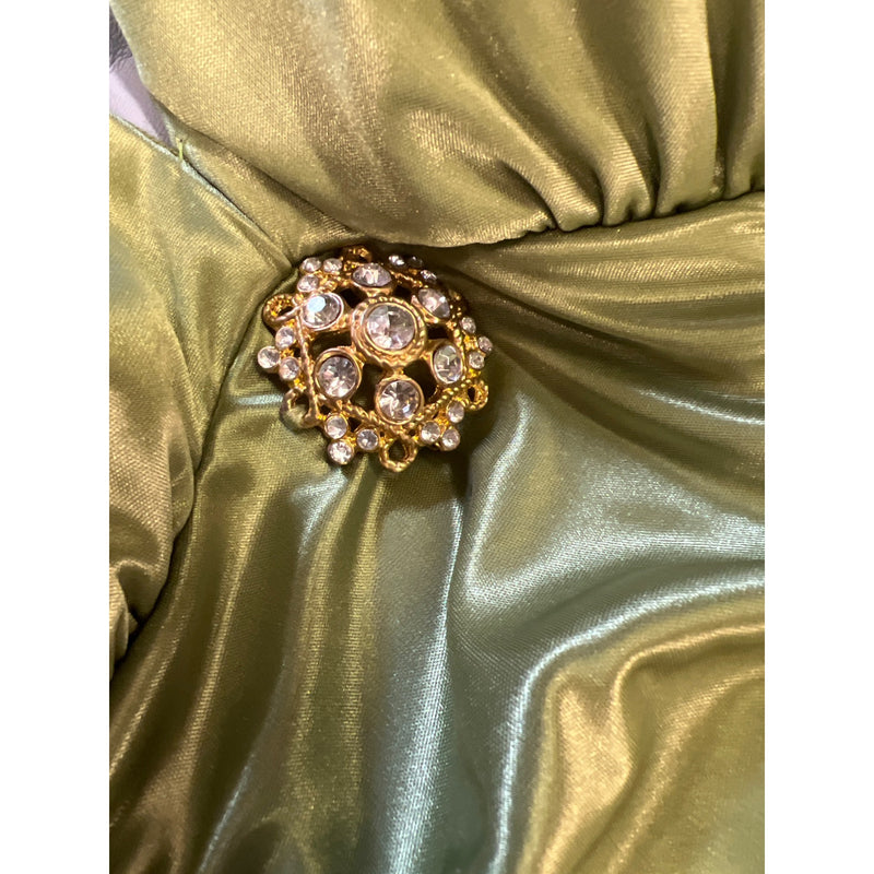 Ruby Rox Lime Green Satin Halter Dress With Brooch Detail