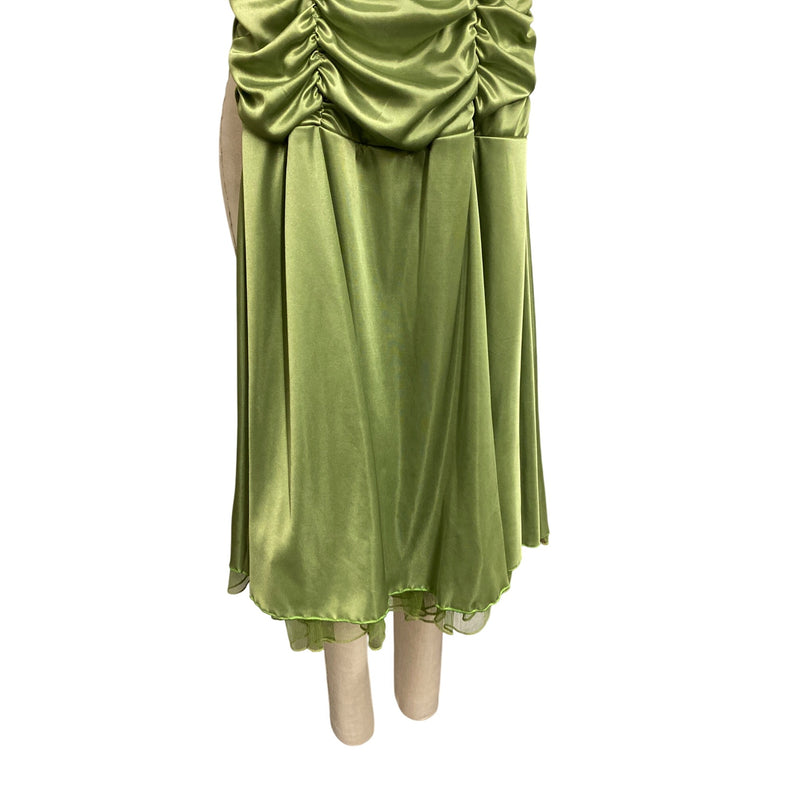 Ruby Rox Lime Green Satin Halter Dress With Brooch Detail