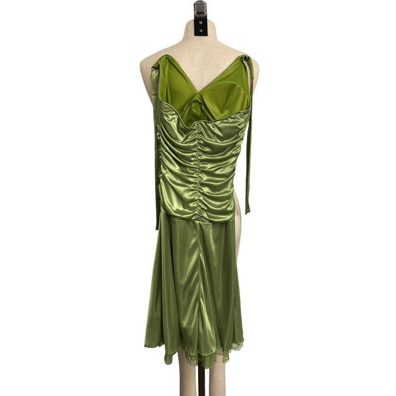 Ruby Rox Lime Green Satin Halter Dress With Brooch Detail