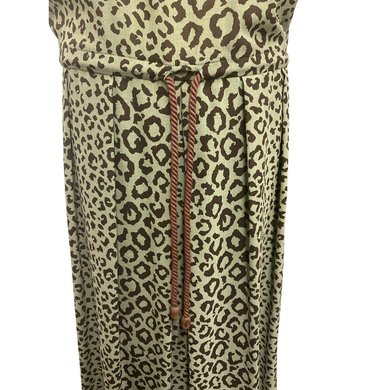 Vintage Bon Cilie Leopard Print Dress With Waist Tie and Puff Sleeves Size 9 Polyester 100% Made In Japan