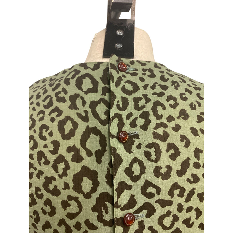 Vintage Bon Cilie Leopard Print Dress With Waist Tie and Puff Sleeves Size 9 Polyester 100% Made In Japan