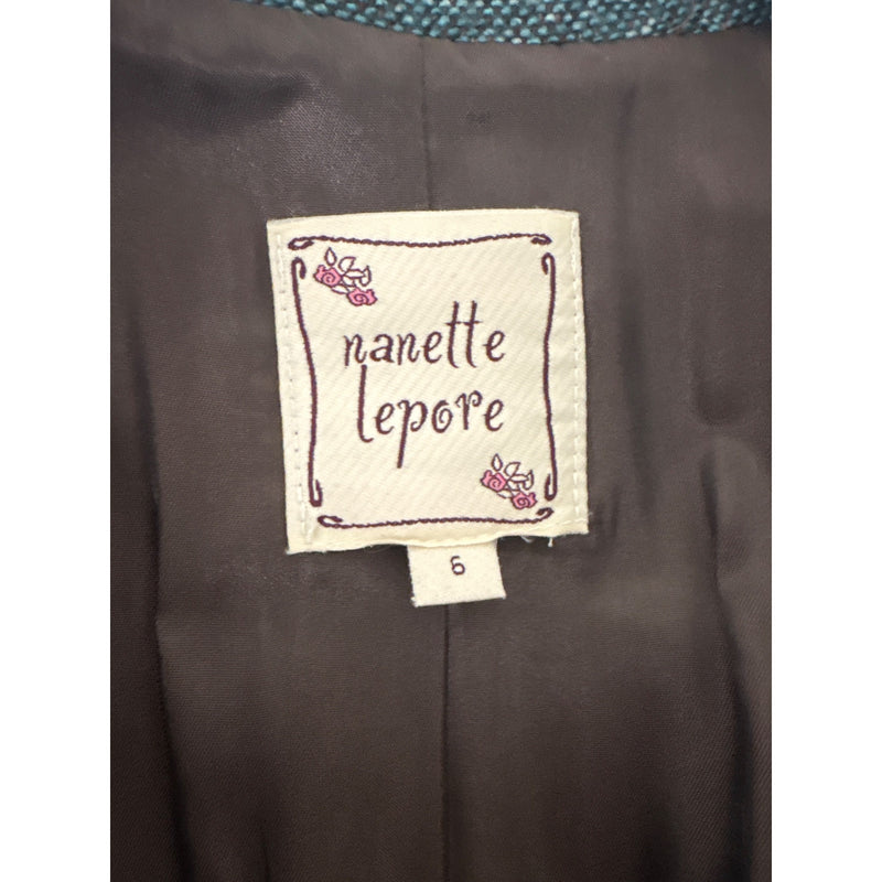 Vintage Nanette Lepore Y2K Suit 3-Piece Set Jacket Pants Skirt Blue Tweed Wool Brown Velvet Trim Suit Fundraiser for Sustainable Fashion