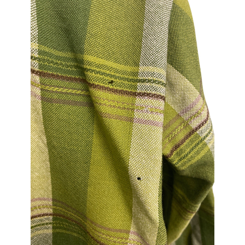 Vintage Handmade Green Plaid Tunic Dress With Mandarin Collar and 3/4 Sleeves Button-Down Front