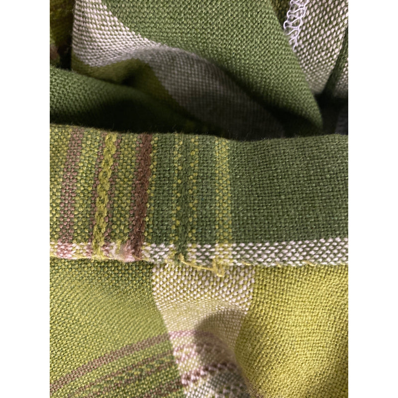 Vintage Handmade Green Plaid Tunic Dress With Mandarin Collar and 3/4 Sleeves Button-Down Front