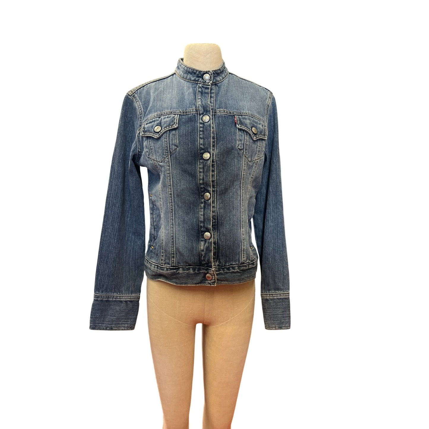Vintage Levis Denim Jacket Trucker Style With Mandarin Collar Jean Coat Y2K