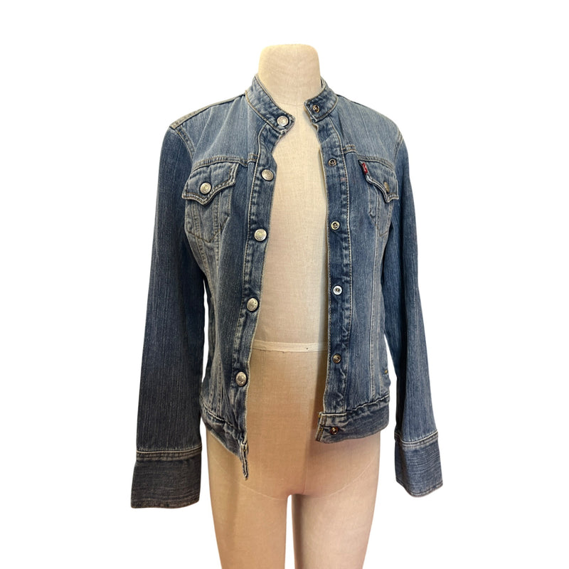 Vintage Levis Denim Jacket Trucker Style With Mandarin Collar Jean Coat Y2K
