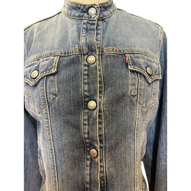 Vintage Levis Denim Jacket Trucker Style With Mandarin Collar Jean Coat Y2K