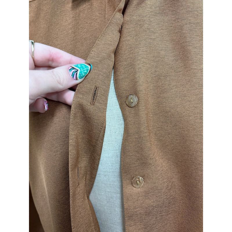 Vintage Yukali High Class Dress Blouse Button-Up Top Brown Long Sleeve Polyester Fundraiser for Sustainable Fashion Education Programs