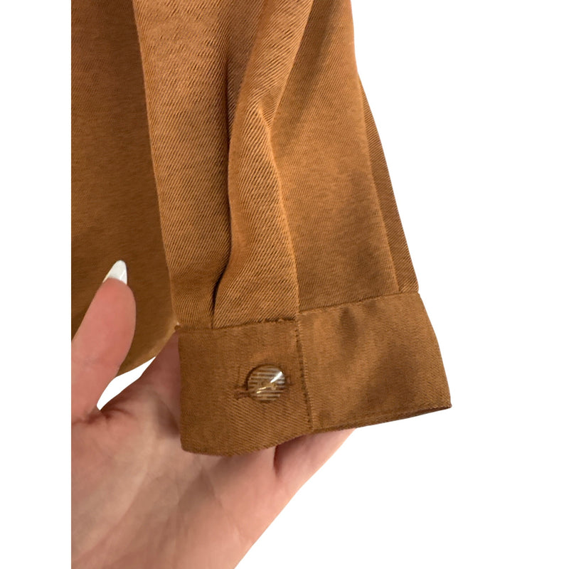 Vintage Yukali High Class Dress Blouse Button-Up Top Brown Long Sleeve Polyester Fundraiser for Sustainable Fashion Education Programs