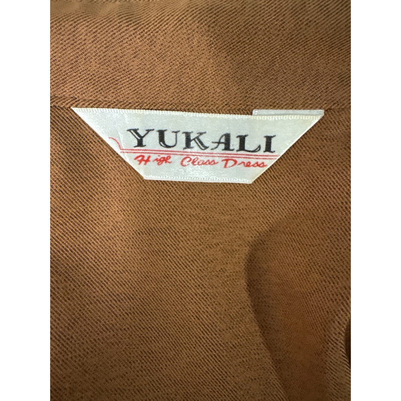 Vintage Yukali High Class Dress Blouse Button-Up Top Brown Long Sleeve Polyester Fundraiser for Sustainable Fashion Education Programs