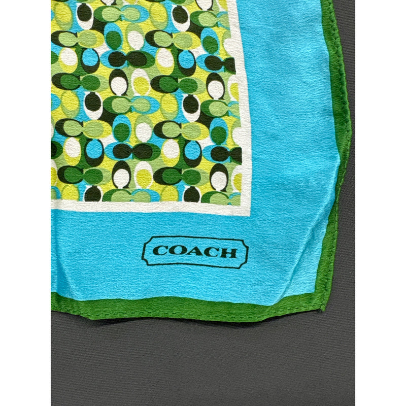 Vintage COACH Silk Scarf Geometric Mod Oval Print Blue Green Headwear