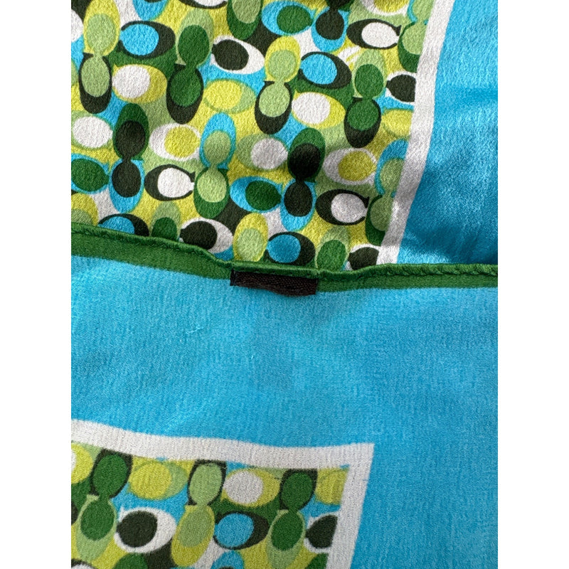 Vintage COACH Silk Scarf Geometric Mod Oval Print Blue Green Headwear