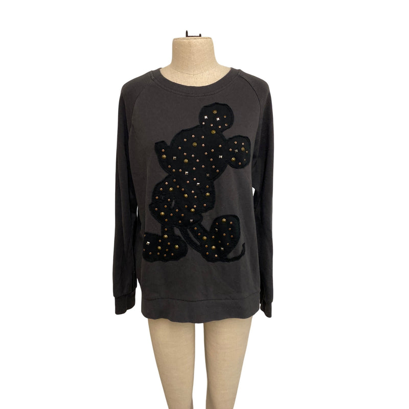 Disney Mickey Mouse Studded Sweatshirt L Black Cotton Blend Womens