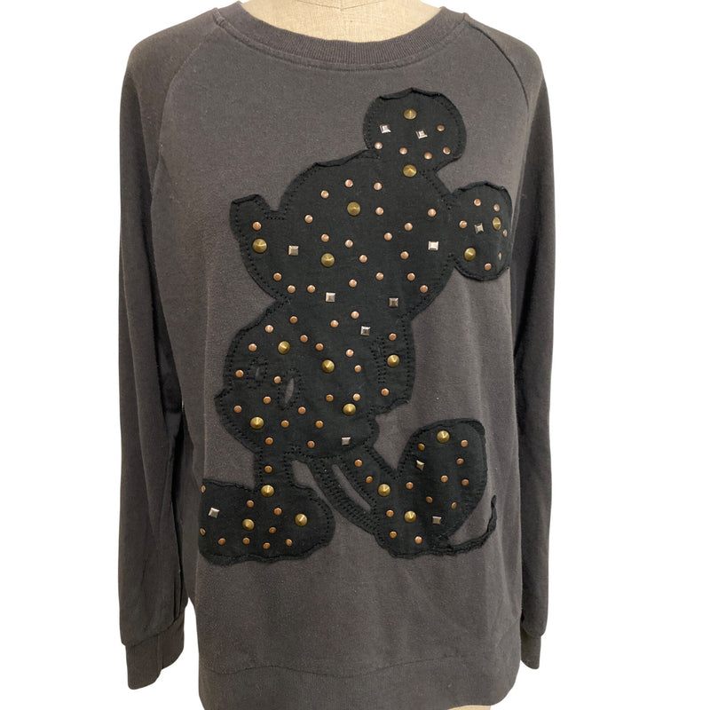 Disney Mickey Mouse Studded Sweatshirt L Black Cotton Blend Womens