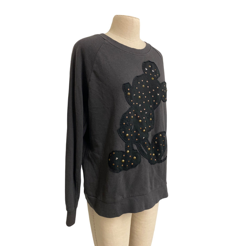 Disney Mickey Mouse Studded Sweatshirt L Black Cotton Blend Womens