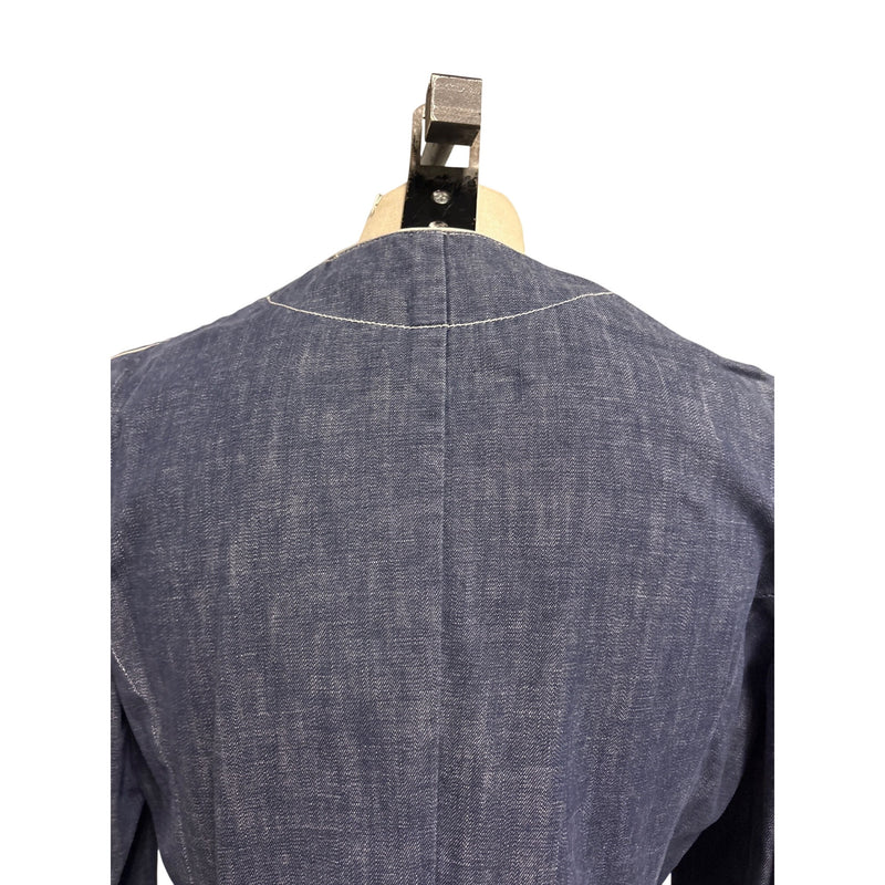 Vintage Marc Jacobs Y2K Denim Two Piece Suit Jacket Skirt Cream Piping Size 8 RN103927 2000s, Sustainable Fashion Education Fundraiser