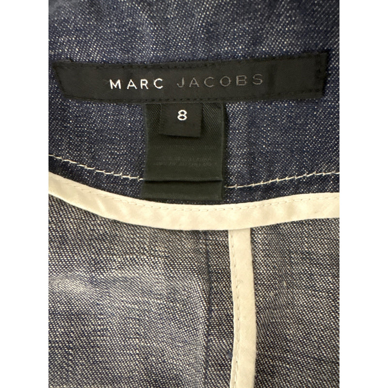 Vintage Marc Jacobs Y2K Denim Two Piece Suit Jacket Skirt Cream Piping Size 8 RN103927 2000s, Sustainable Fashion Education Fundraiser