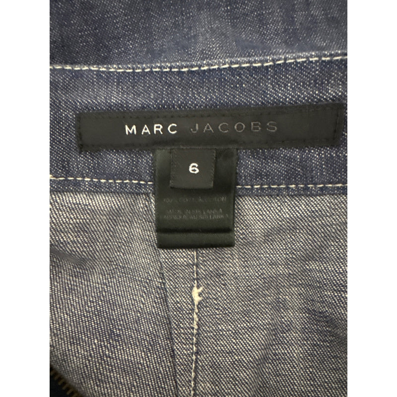 Vintage Marc Jacobs Y2K Denim Two Piece Suit Jacket Skirt Cream Piping Size 8 RN103927 2000s, Sustainable Fashion Education Fundraiser