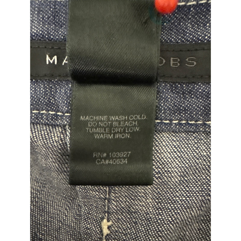 Vintage Marc Jacobs Y2K Denim Two Piece Suit Jacket Skirt Cream Piping Size 8 RN103927 2000s, Sustainable Fashion Education Fundraiser