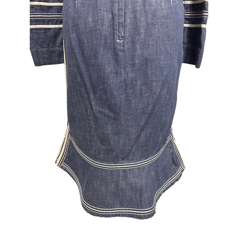 Vintage Marc Jacobs Y2K Denim Two Piece Suit Jacket Skirt Cream Piping Size 8 RN103927 2000s, Sustainable Fashion Education Fundraiser