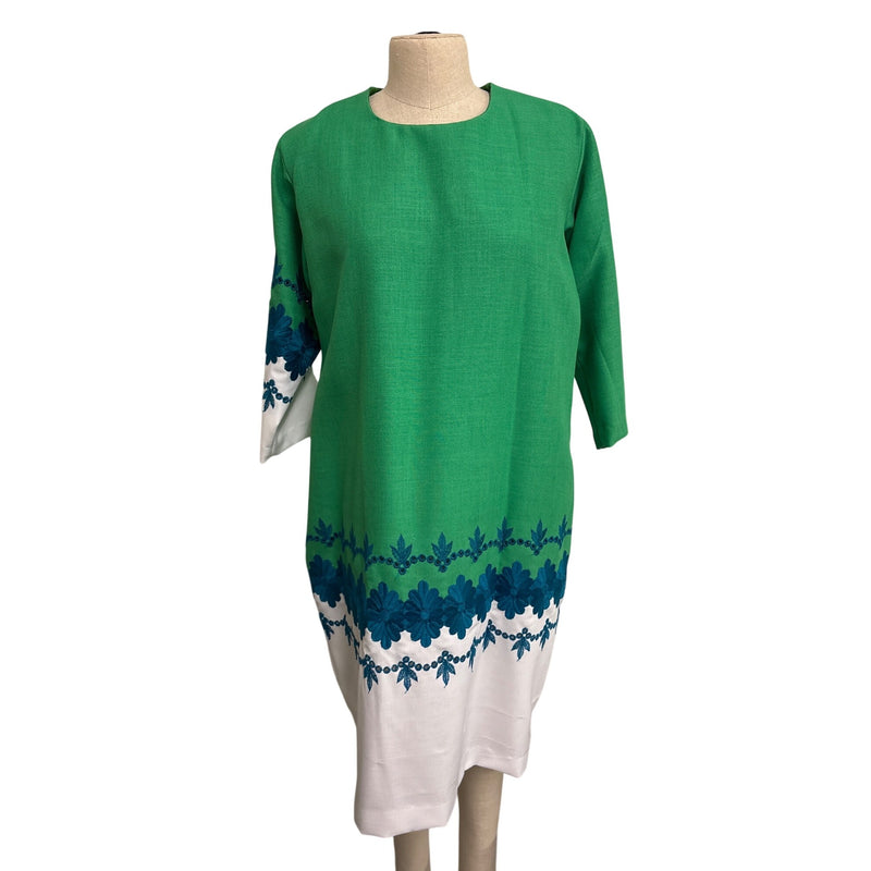 Vintage Green and White Embroidered Floral Shift Dress Fundraiser for Sustainable Fashion Education Program