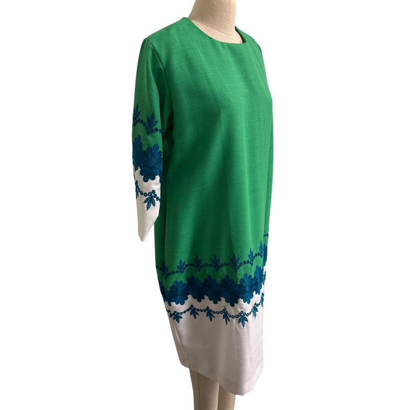 Vintage Green and White Embroidered Floral Shift Dress Fundraiser for Sustainable Fashion Education Program