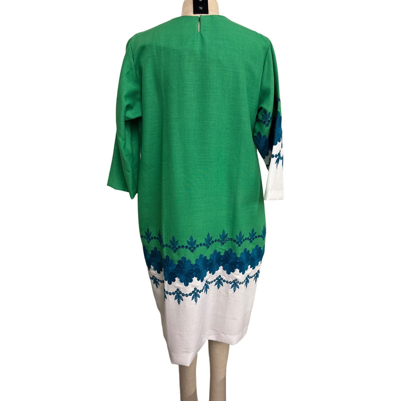 Vintage Green and White Embroidered Floral Shift Dress Fundraiser for Sustainable Fashion Education Program