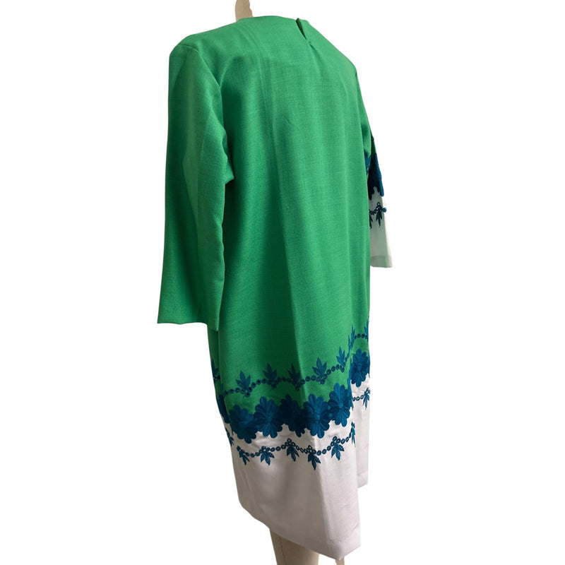 Vintage Green and White Embroidered Floral Shift Dress Fundraiser for Sustainable Fashion Education Program