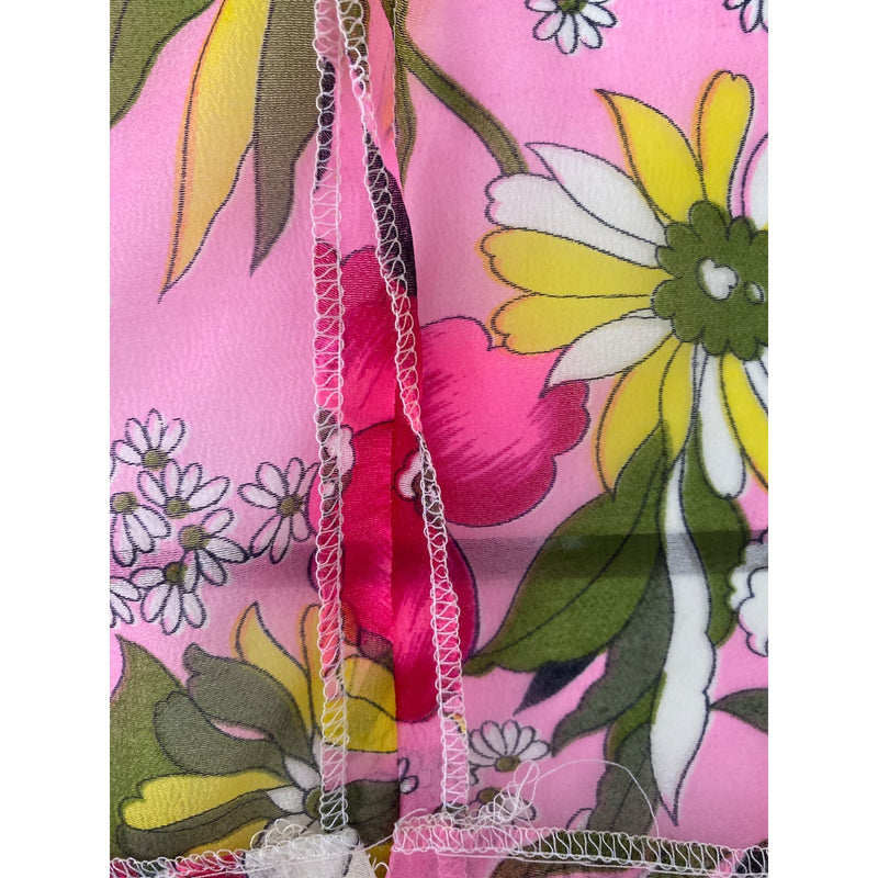 Vintage Pink Floral Maxi Dress With Sheer Overlay Jacket Short Sleeves and Open Front Design
