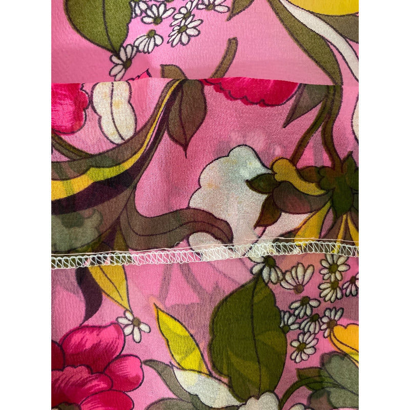Vintage Pink Floral Maxi Dress With Sheer Overlay Jacket Short Sleeves and Open Front Design