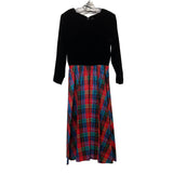 Clues Collections New York Paris Vintage Black Velvet Red Plaid Dress Black Velvet