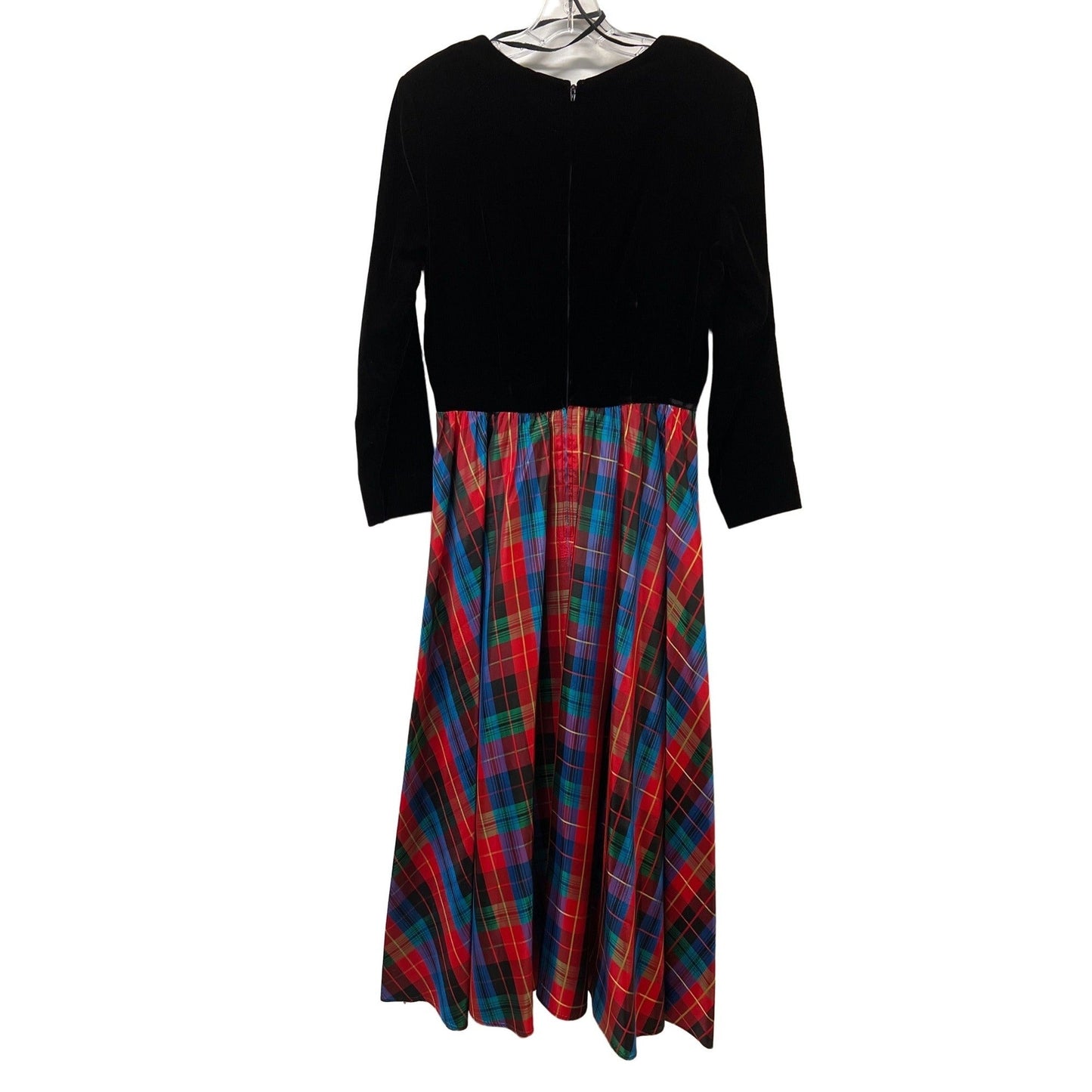 Clues Collections New York Paris Vintage Black Velvet Red Plaid Dress Black Velvet