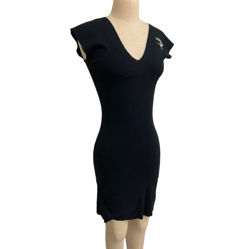 Luxbohome Black V-Neck Cap Sleeve Bodycon Dress