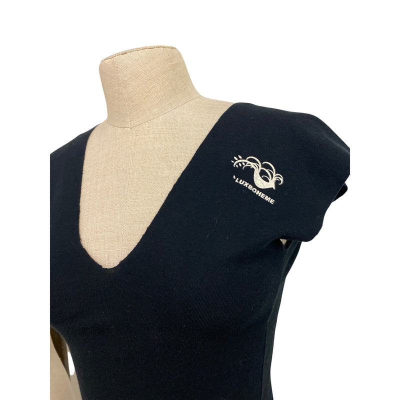 Luxbohome Black V-Neck Cap Sleeve Bodycon Dress