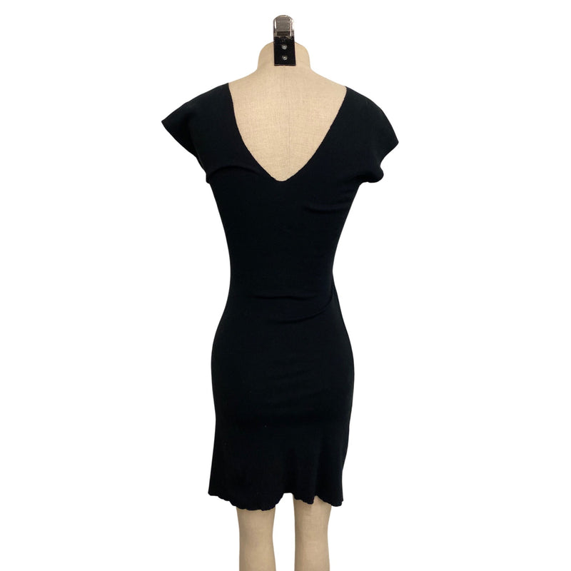 Luxbohome Black V-Neck Cap Sleeve Bodycon Dress