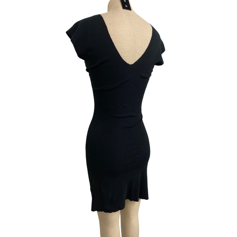 Luxbohome Black V-Neck Cap Sleeve Bodycon Dress