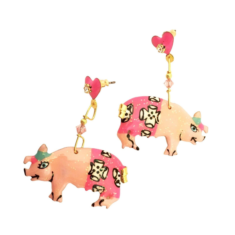Lunch at the Ritz Earrings Pink Pigs Whimsical Jewelry
