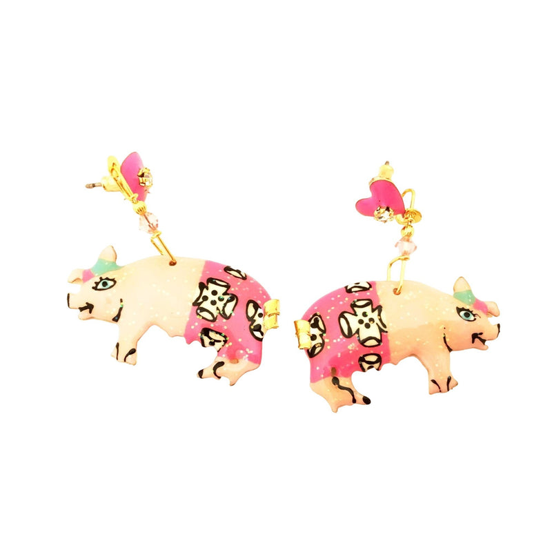 Lunch at the Ritz Earrings Pink Pigs Whimsical Jewelry