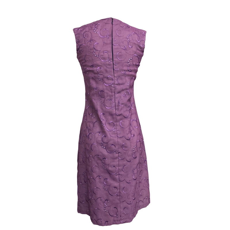 Purple Sleeveless Vintage A-Line Dress With Swirl Embroidery Accents