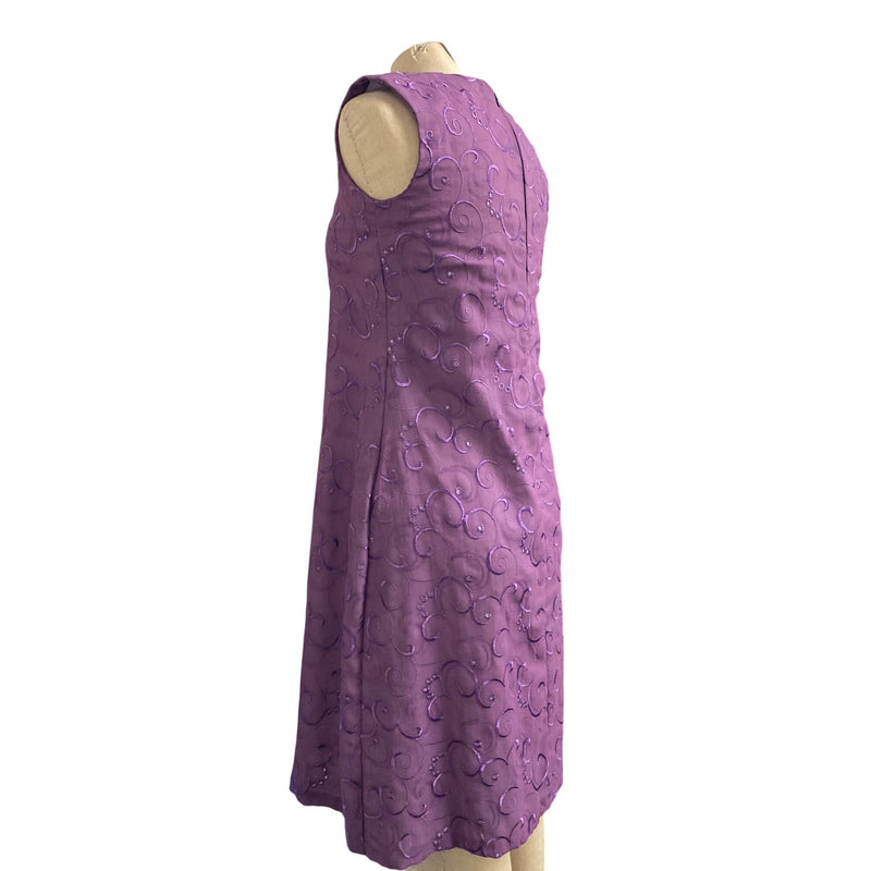 Purple Sleeveless Vintage A-Line Dress With Swirl Embroidery Accents
