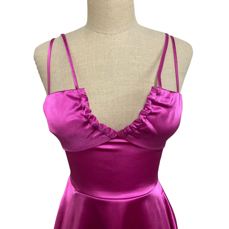Speechless Womens Fuchsia Satin Fit Flare Mini Dress With Double Straps Size 5