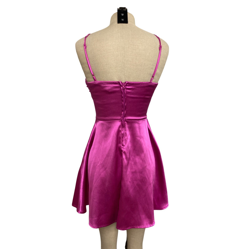 Speechless Womens Fuchsia Satin Fit Flare Mini Dress With Double Straps Size 5