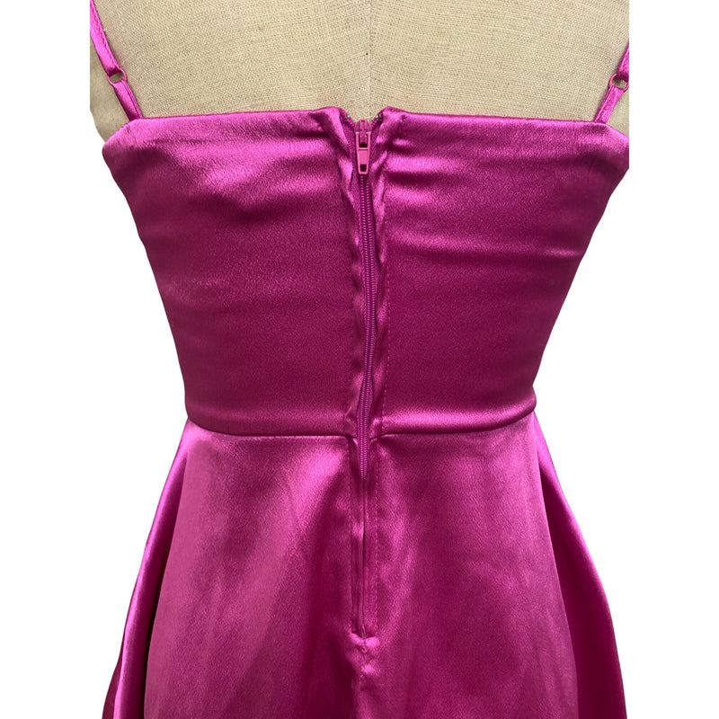 Speechless Womens Fuchsia Satin Fit Flare Mini Dress With Double Straps Size 5