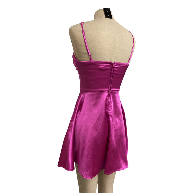 Speechless Womens Fuchsia Satin Fit Flare Mini Dress With Double Straps Size 5