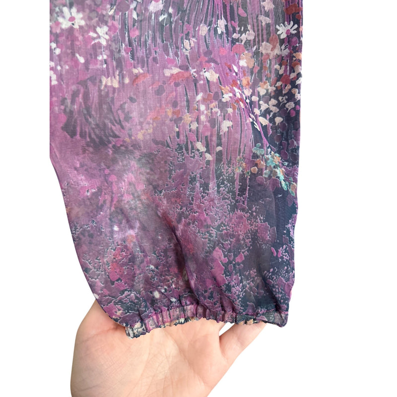 Vintage Lady Carol Petites Of New York Floral Wrap Dress Purple Elastic Sleeves Union Made In USA, Fundraiser Sustainable Fashion Education