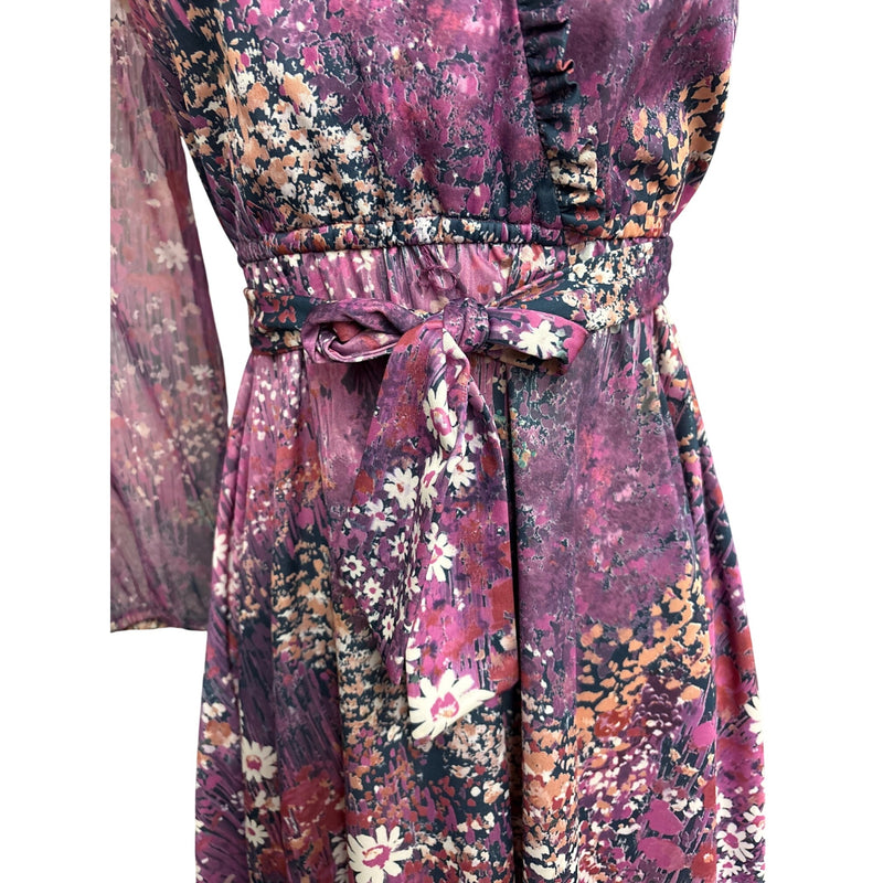 Vintage Lady Carol Petites Of New York Floral Wrap Dress Purple Elastic Sleeves Union Made In USA, Fundraiser Sustainable Fashion Education
