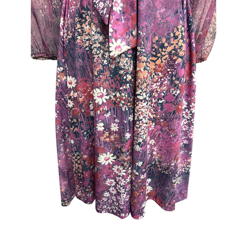 Vintage Lady Carol Petites Of New York Floral Wrap Dress Purple Elastic Sleeves Union Made In USA, Fundraiser Sustainable Fashion Education