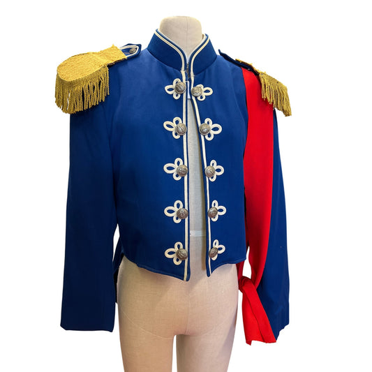 Vintage Stanbury Uniforms Blue Red Military-Inspired Jacket W/ Gold Tassels Crestline Detail Double-Breasted Buttons