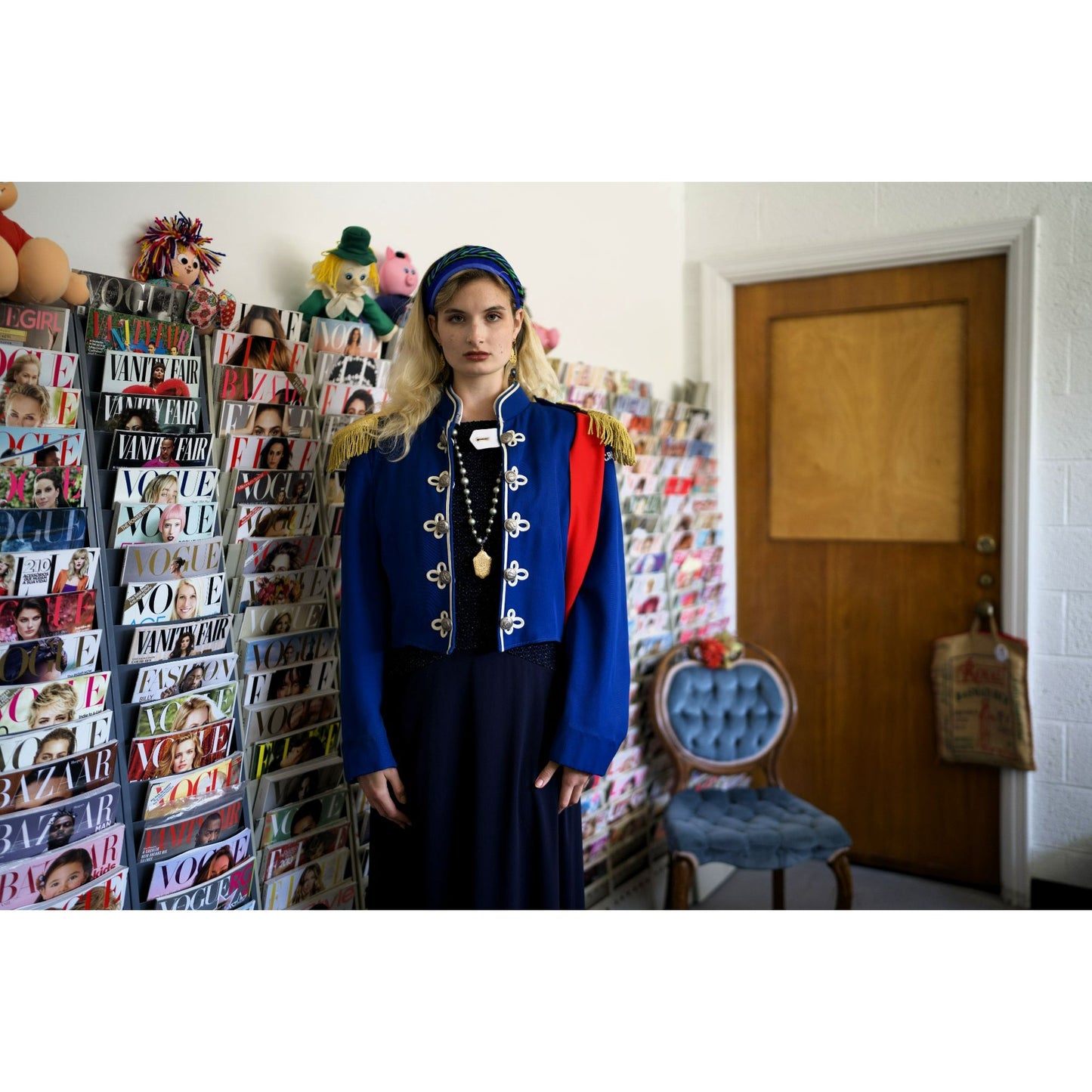 Vintage Stanbury Uniforms Blue Red Military-Inspired Jacket W/ Gold Tassels Crestline Detail Double-Breasted Buttons