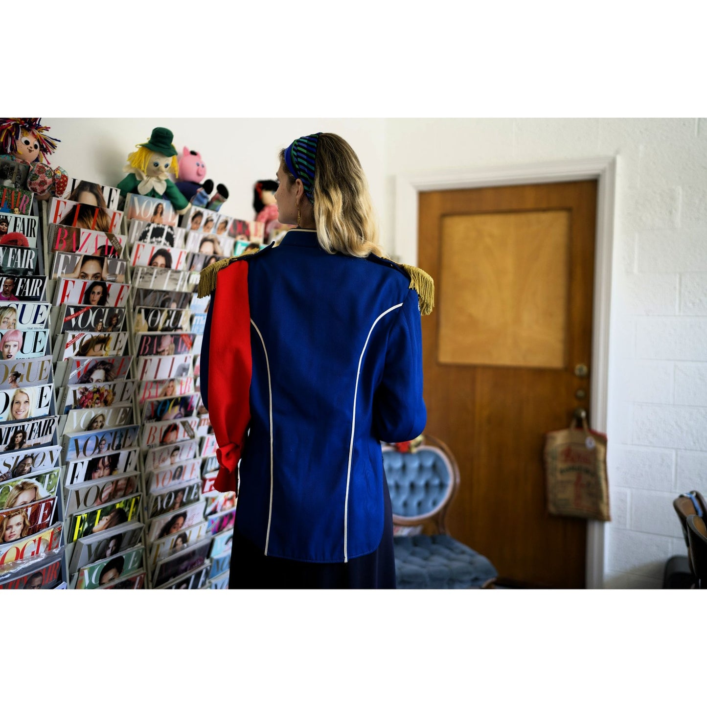 Vintage Stanbury Uniforms Blue Red Military-Inspired Jacket W/ Gold Tassels Crestline Detail Double-Breasted Buttons